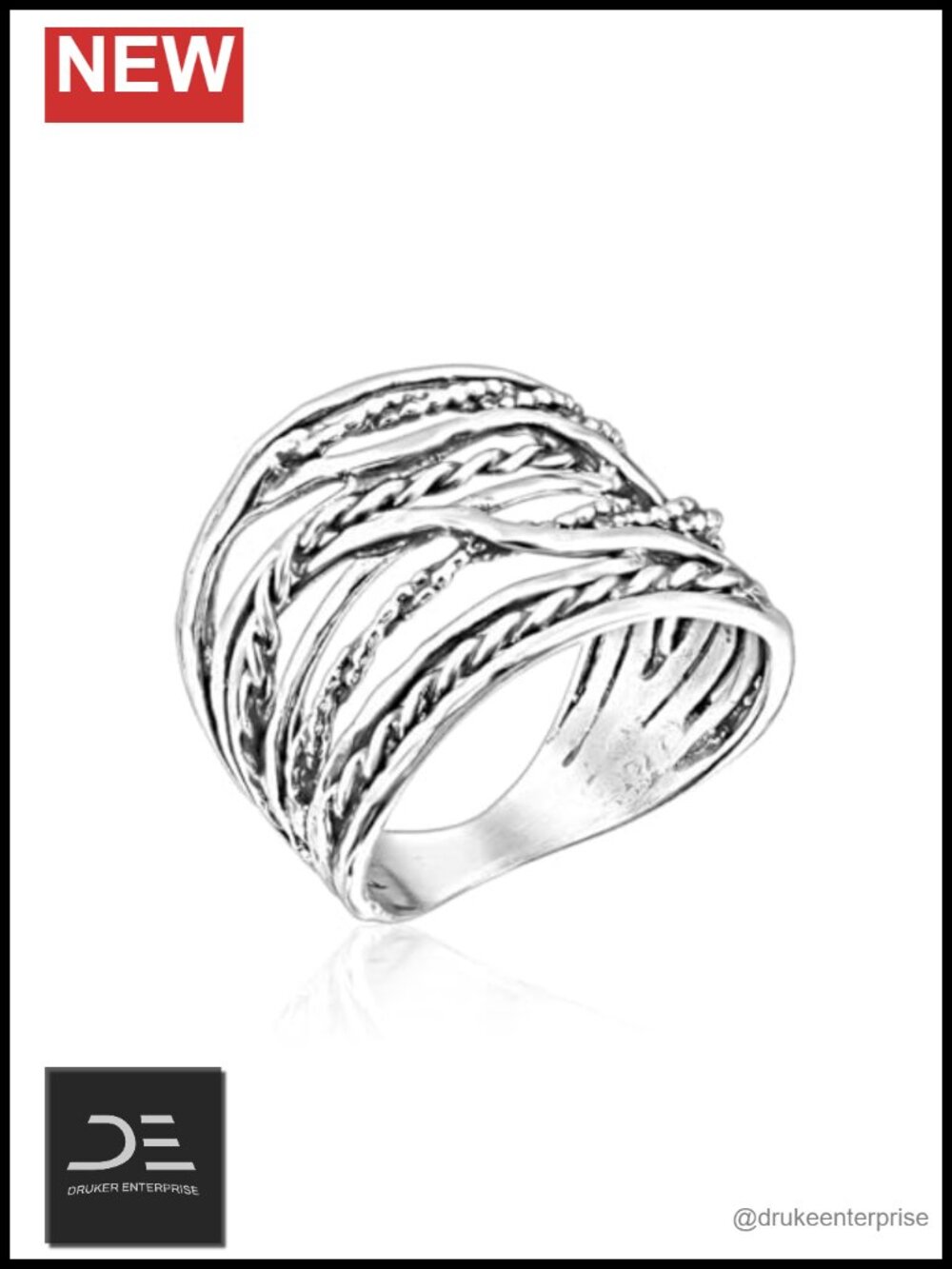 925 Sterling Silver Multi-Strand Braided Wrap Statement Ring
